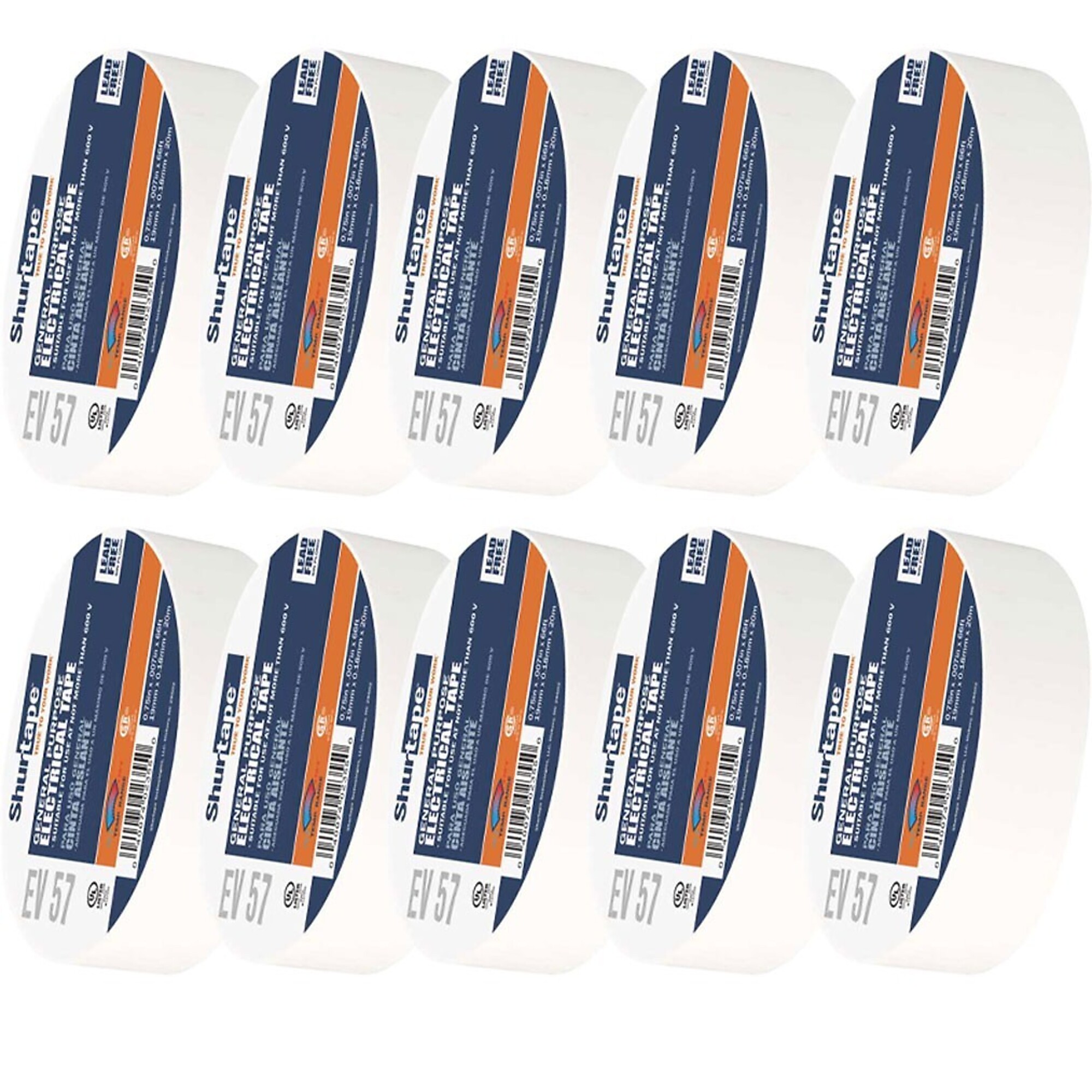 Shurtape EV 57 Clear Electrical Tape — 7.0 Mil, 3/4in. x 66ft., UL Listed, 10-Pack, Model# SHT200783